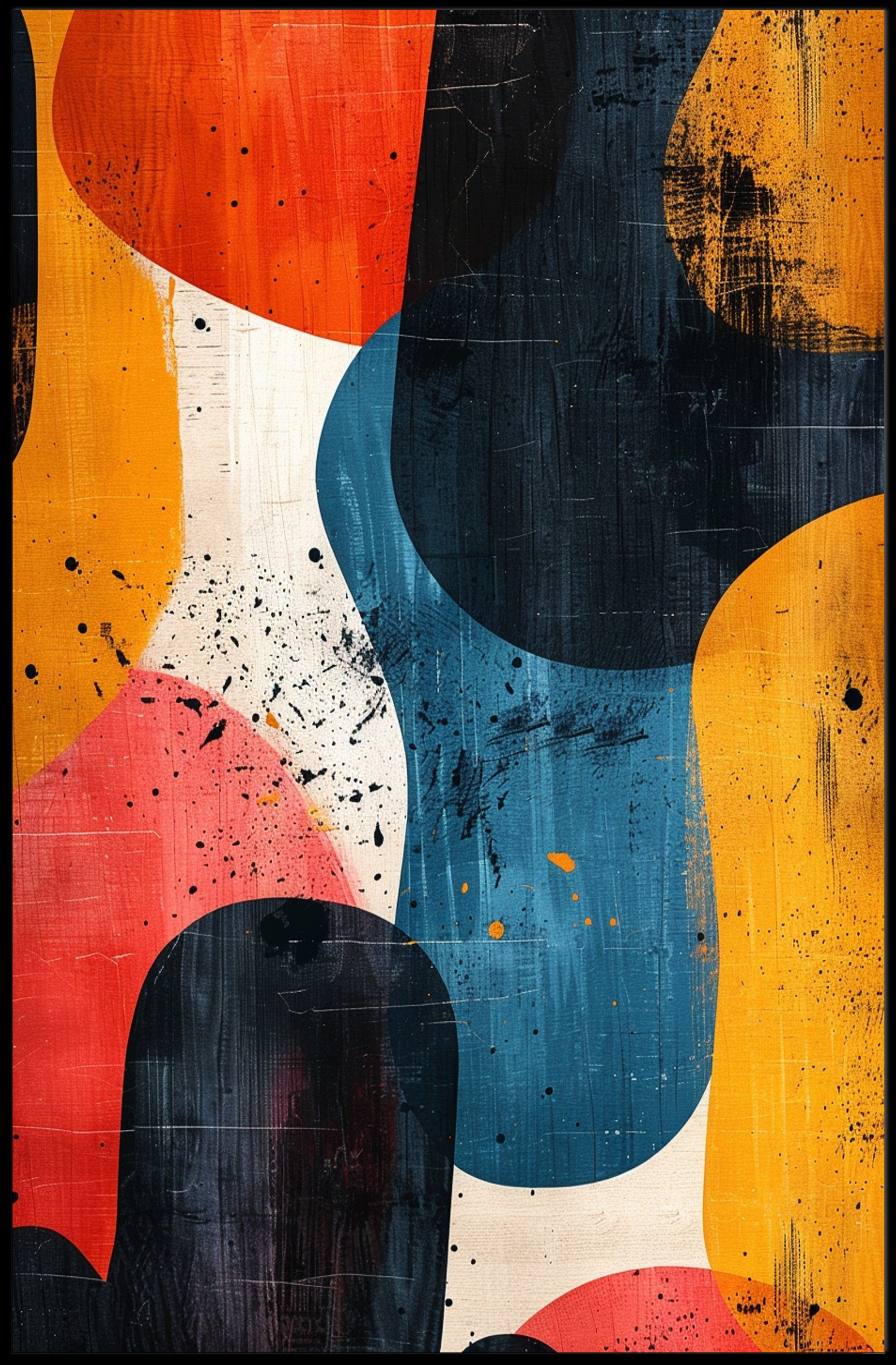 Vibrant Abstract Art with Textured Shapes - Artistic Poster PosterGoat