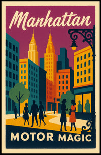 Stylized Manhattan Cityscape in Vibrant Art Deco Urban or Cityscape Poster