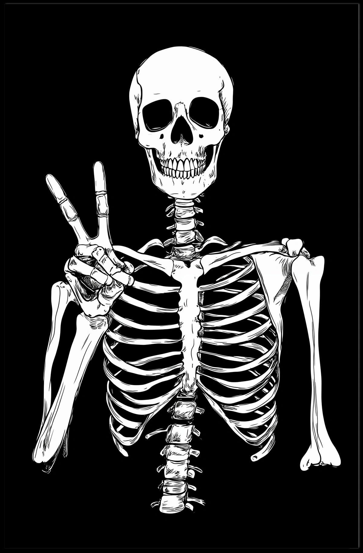 Skeleton Peace Sign Black Background Monochromatic Poster