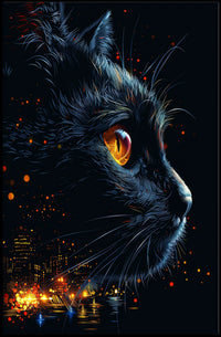 Mystical Cat with Urban Skyline Art Poster