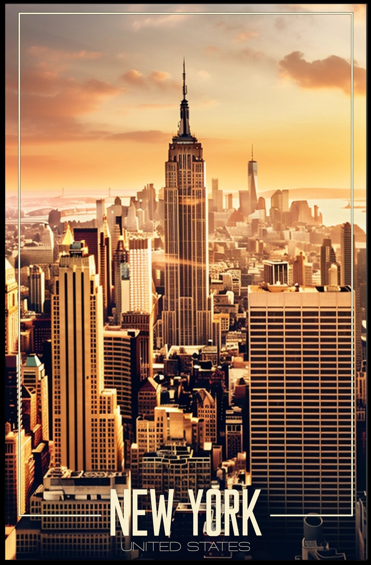 New York City Skyscrapers Sunset Poster Modern Wall Art