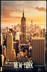 New York City Skyscrapers Sunset Poster Modern Wall Art