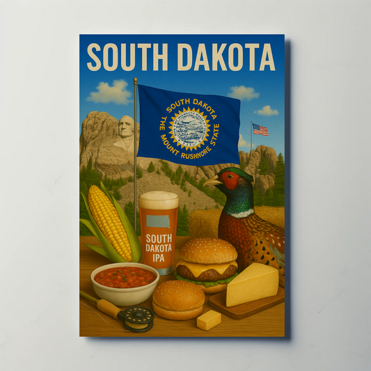 South Dakota Flag Food Mount Rushmore Vintage Travel Poster