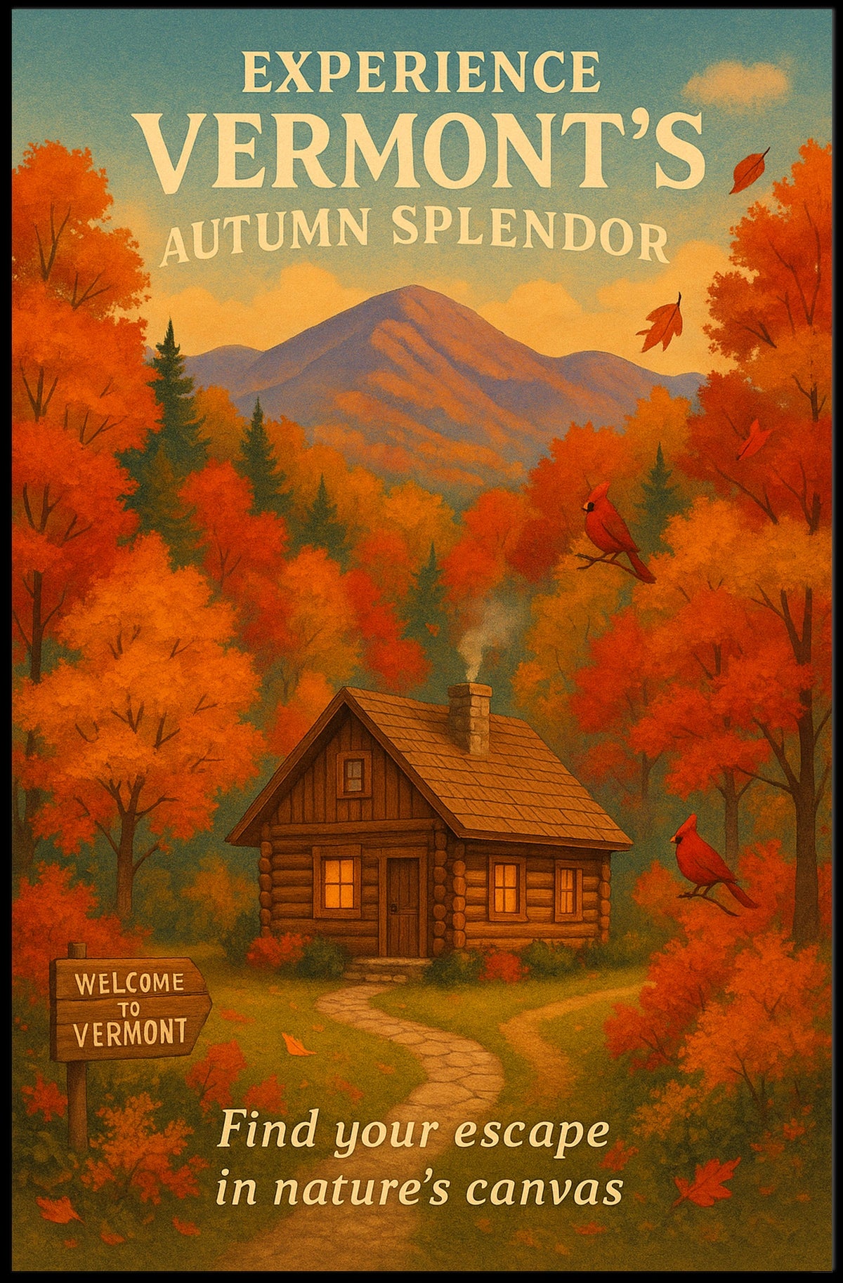 Autumn Cabin Vermont Nature Foliage Poster