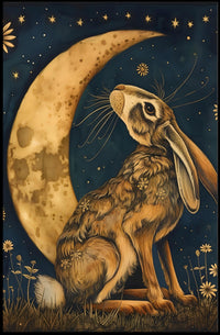 Moonlit Hare Fantasy: Whimsical Animal Nighttime Poster