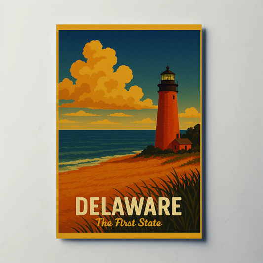 Delaware First State Coastal Lighthouse Travel Poster