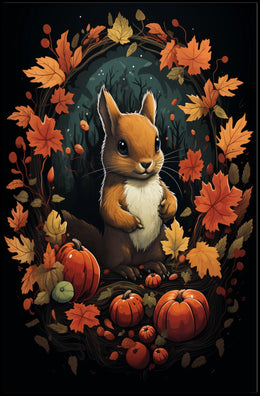 Autumn Squirrel Harvest Festive Wall Art Poster
