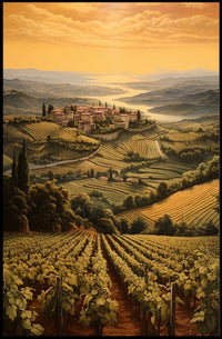 Tuscany Sunset Landscape Photorealistic Travel Poster
