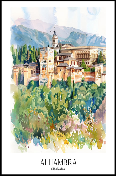 Alhambra Watercolor Illustration: Cultural or Heritage Poster