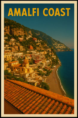 Amalfi Coast Poster Blue Mediterranean Coastal Wall Art