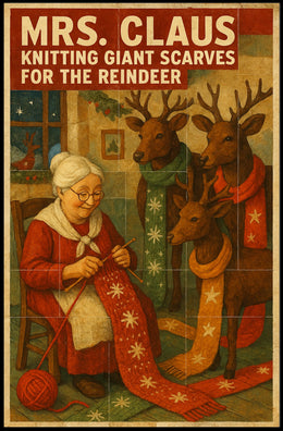 Mrs. Claus Knitting For Reindeer Poster
