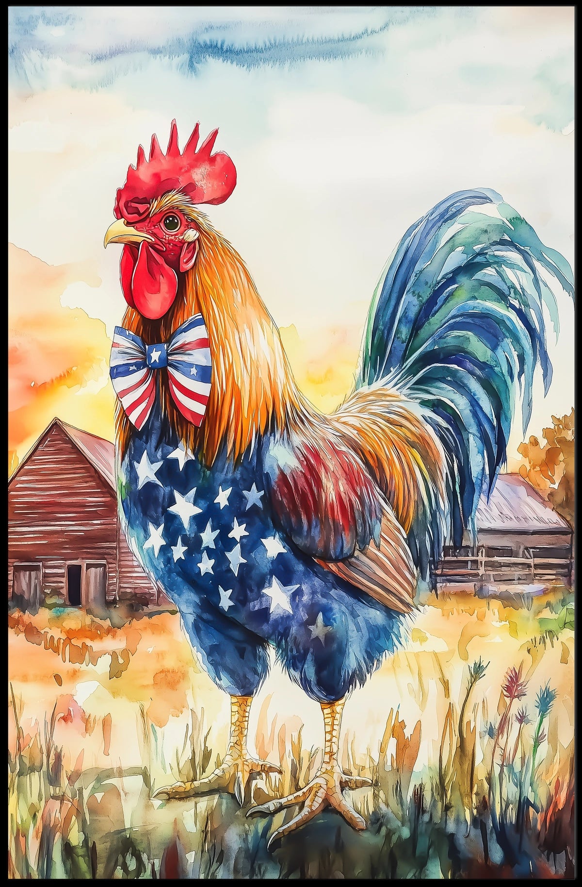 rooster crowing proudly at sunrise Poster