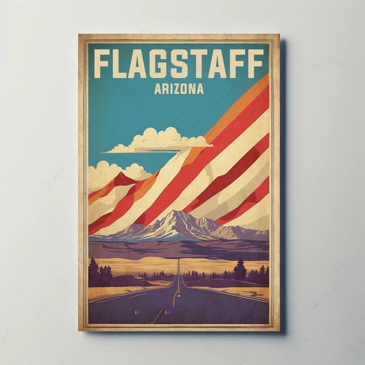 Flagstaff Arizona Mountains Roadscape Vintage Travel Poster