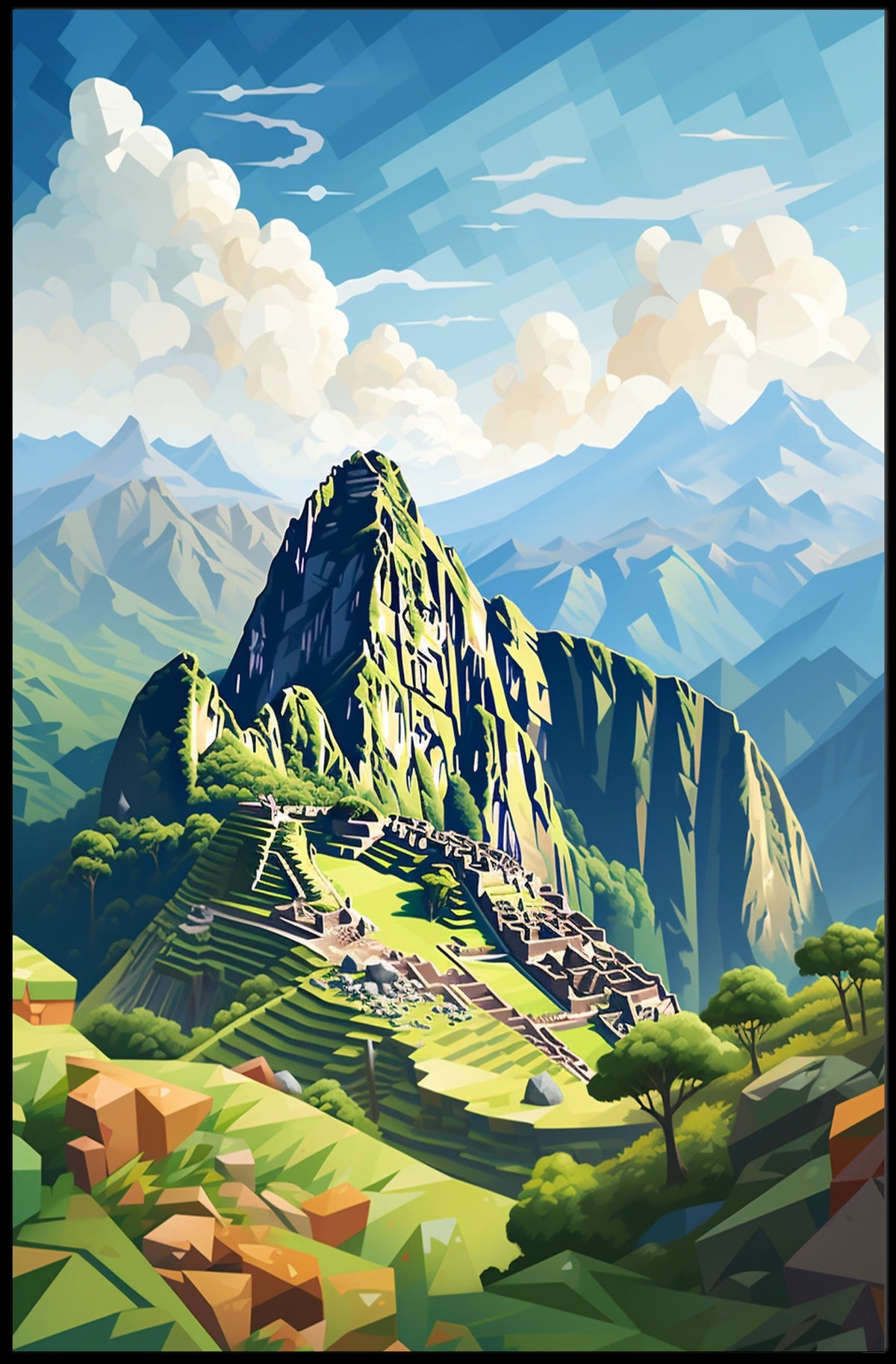 Machu Picchu Geometric Art: Adventurous Travel Poster