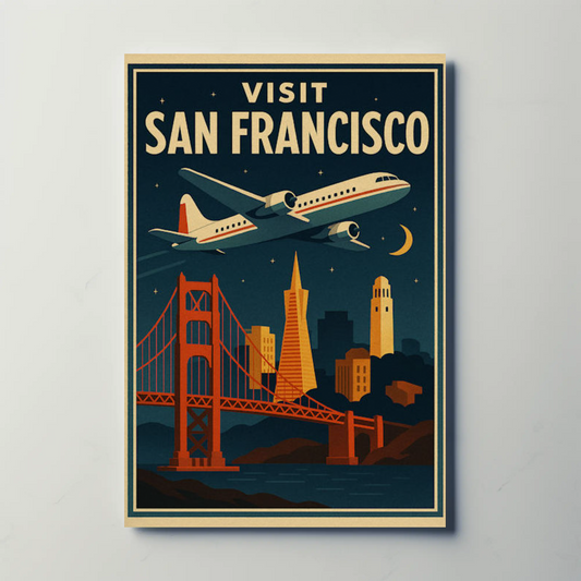 Visit San Francisco Night Flight Bridge City Travel Poster