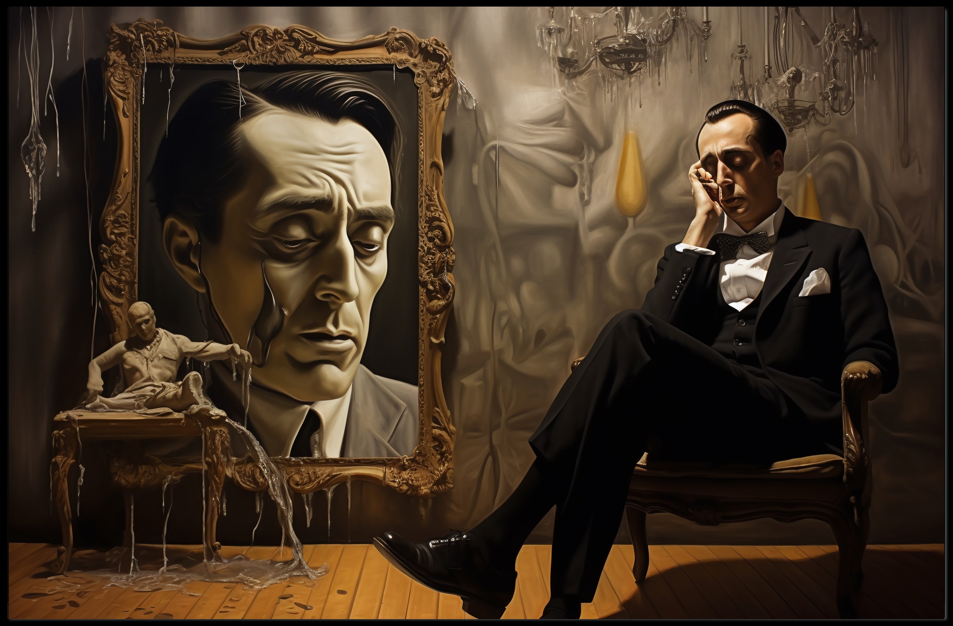 Introspective Vintage Scene in Dim Room Artistic Poster