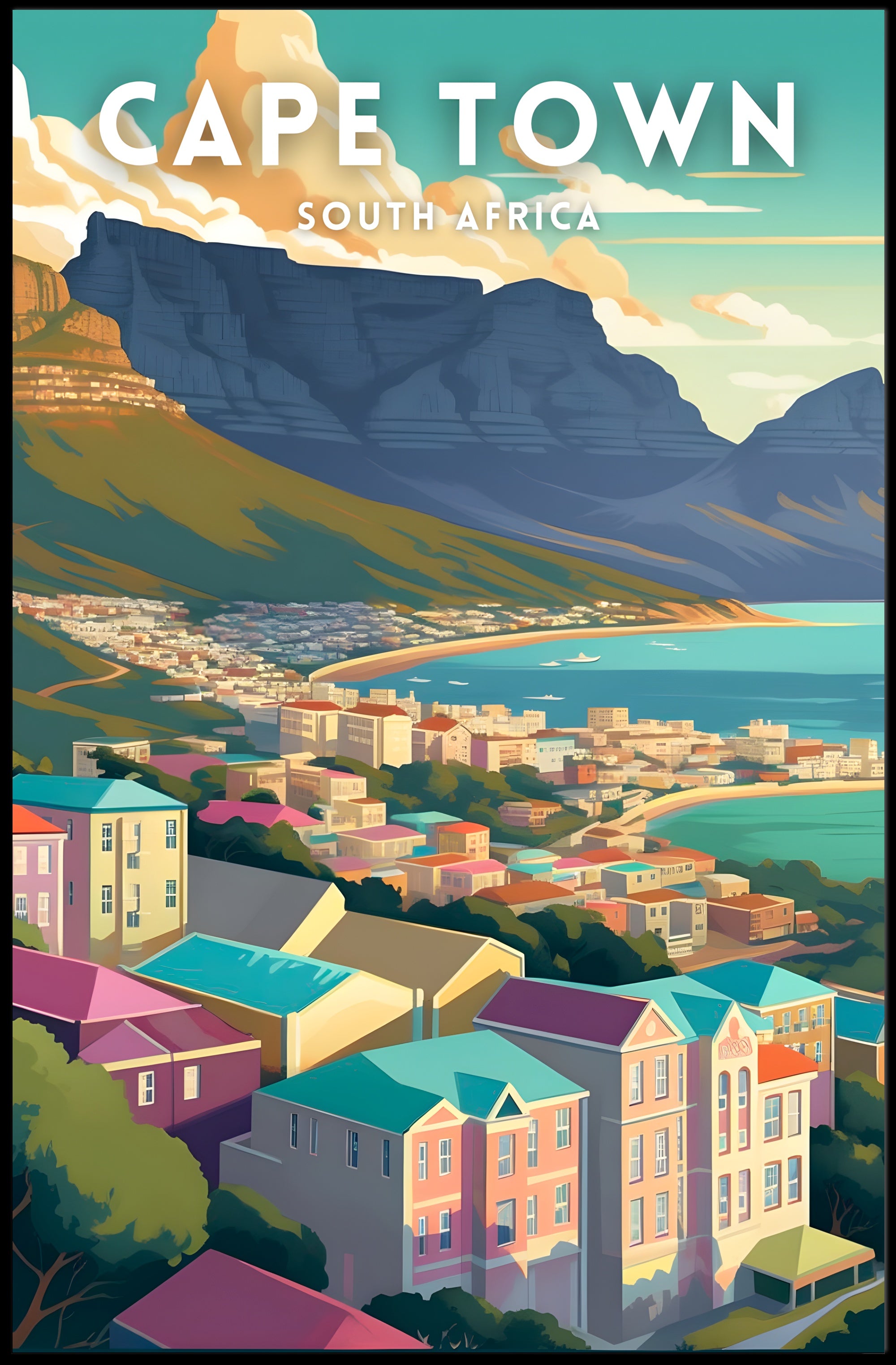 Cape Town Scenic Retro Travel Poster