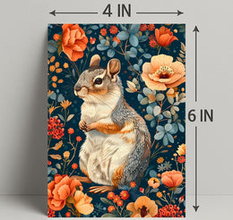 Whimsical Squirrel and Flowers Vibrant Animal Poster
