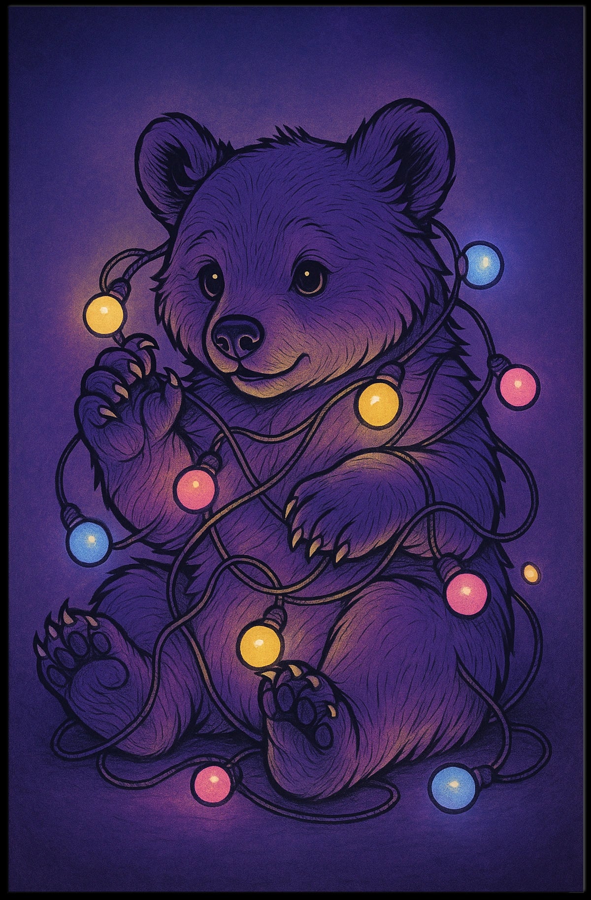 Bear With Festive Lights Poster