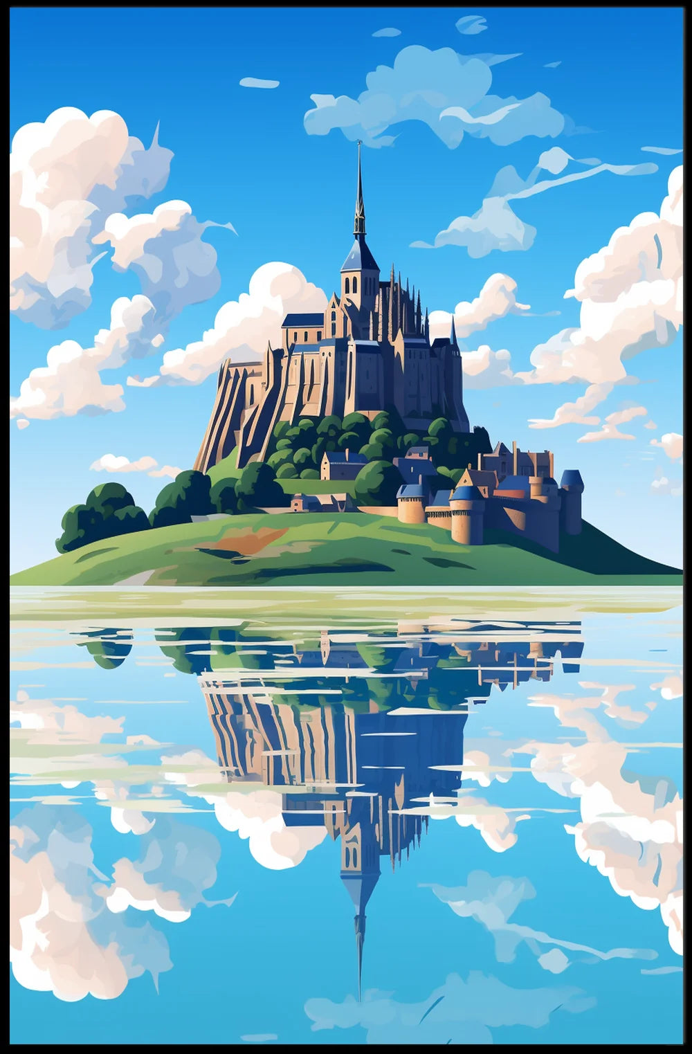 Majestic Castle Reflection: European Gothic Art Print