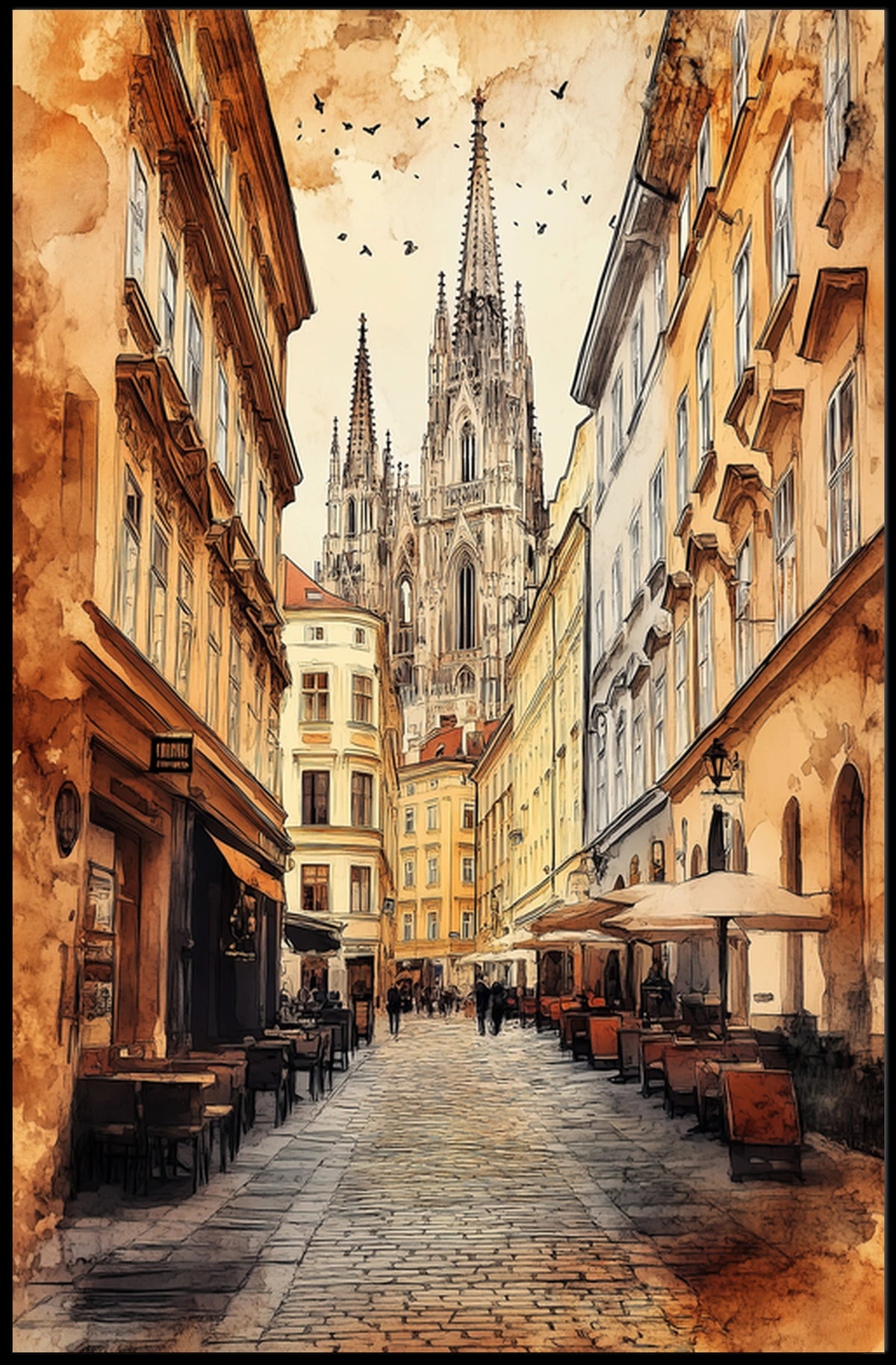 Austria Vienna St Stephens Cathedral Street View Poster