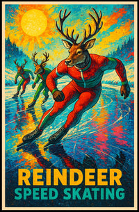 Reindeer Speed Skating Vintage Winter Sports Poster
