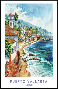 Puerto Vallarta Scenic Watercolor Travel Poster PosterGoat