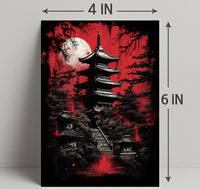 Mystical Pagoda Under A Blood Moon Poster