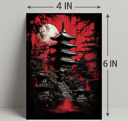 Mystical Pagoda Under A Blood Moon Poster