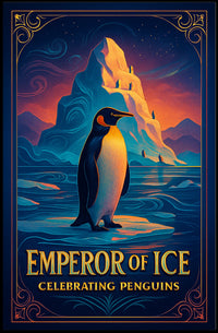 Emperor Penguin Vintage Style Icy Landscape Elegant Design Poster
