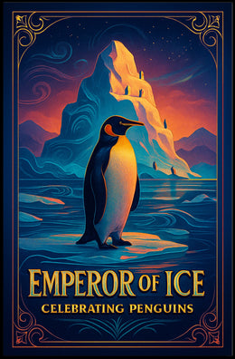 Emperor Penguin Vintage Style Icy Landscape Elegant Design Poster