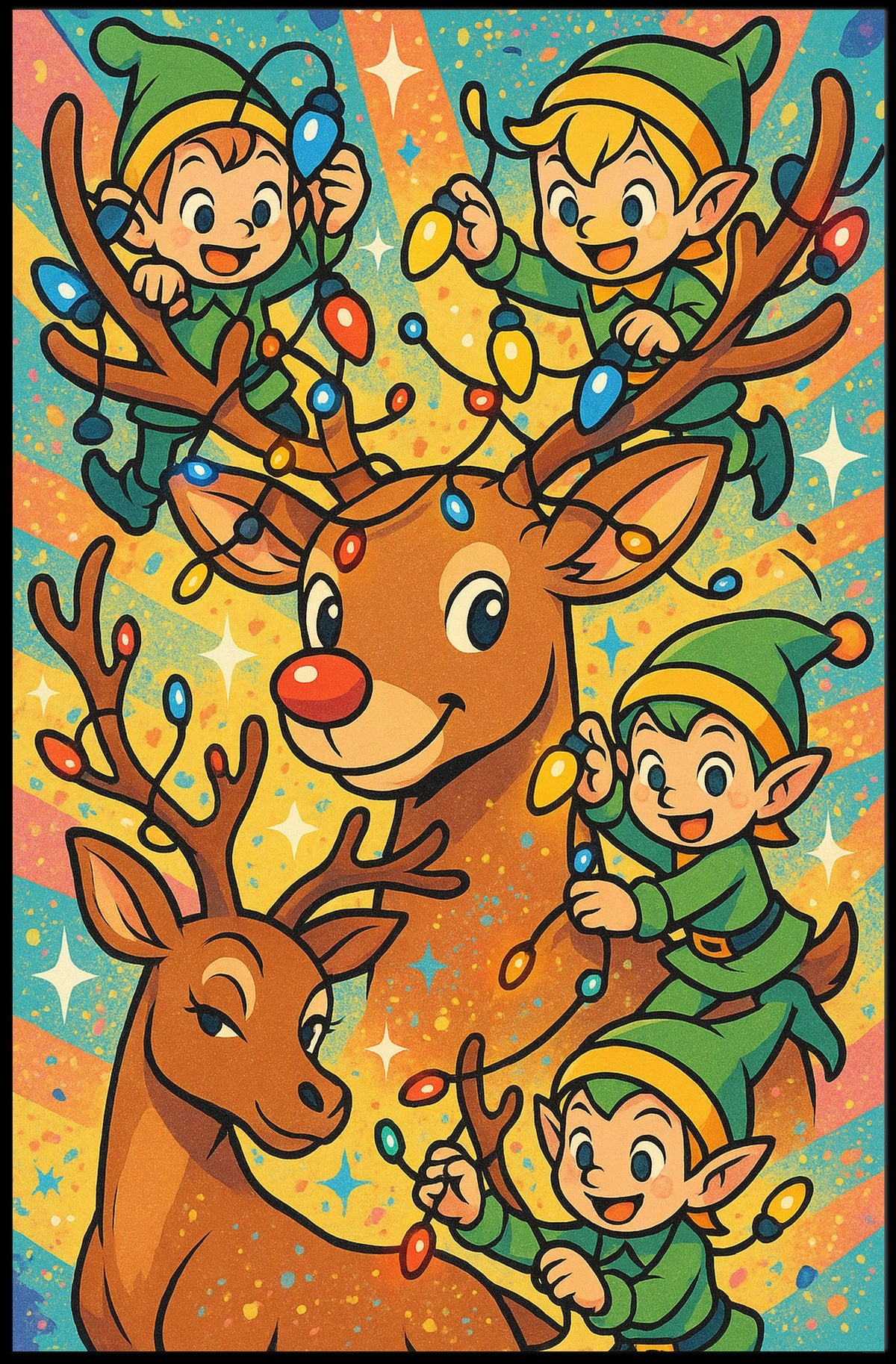 Festive Elves And Reindeer Poster