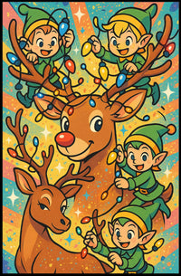 Festive Elves And Reindeer Poster