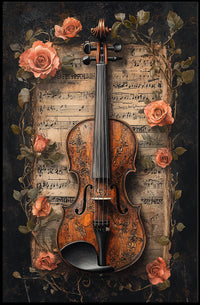 Elegant Violin and Roses Art Print for Artistic Poster