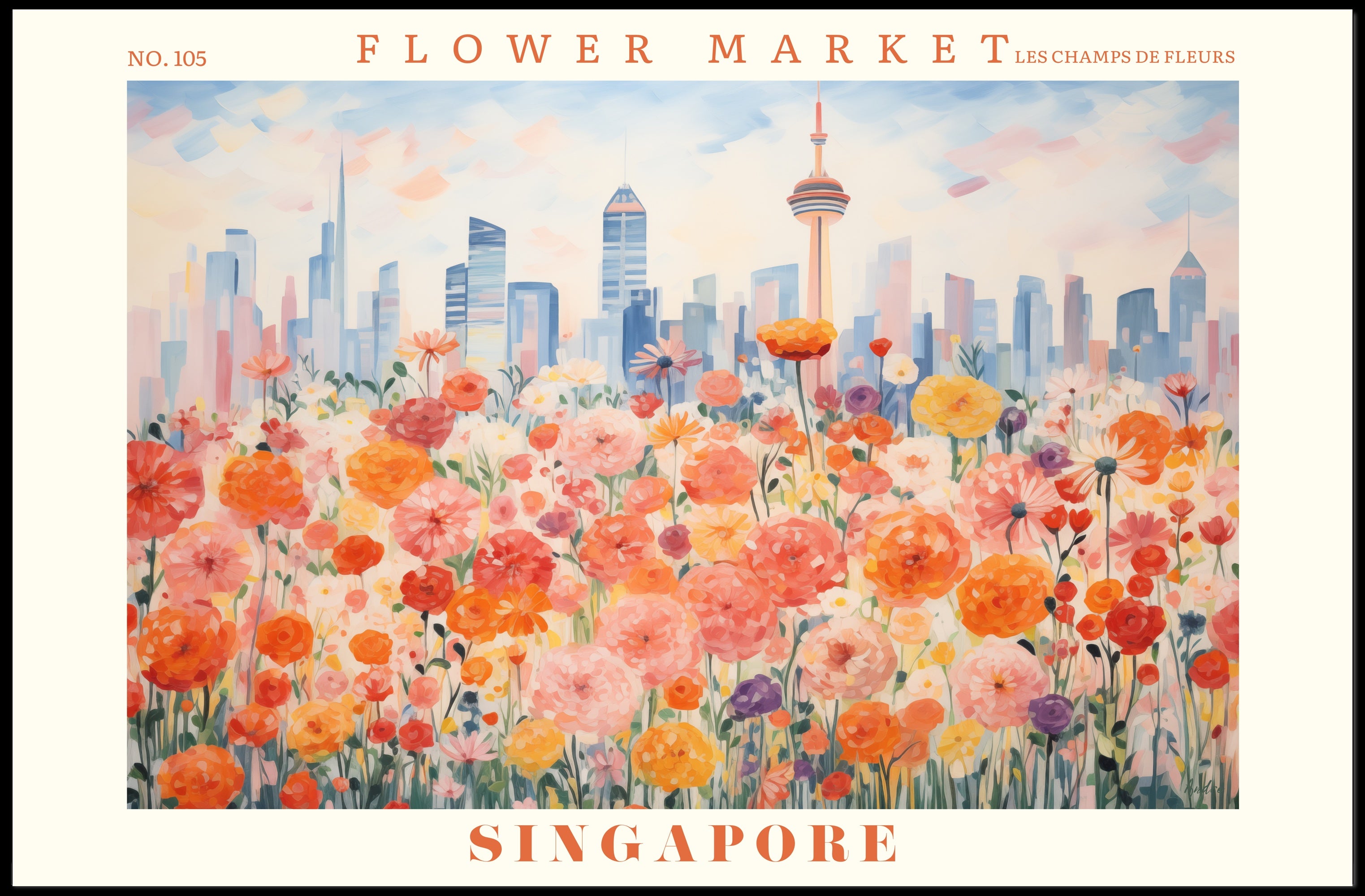 Singapore Flower Market Urban Cityscape Poster