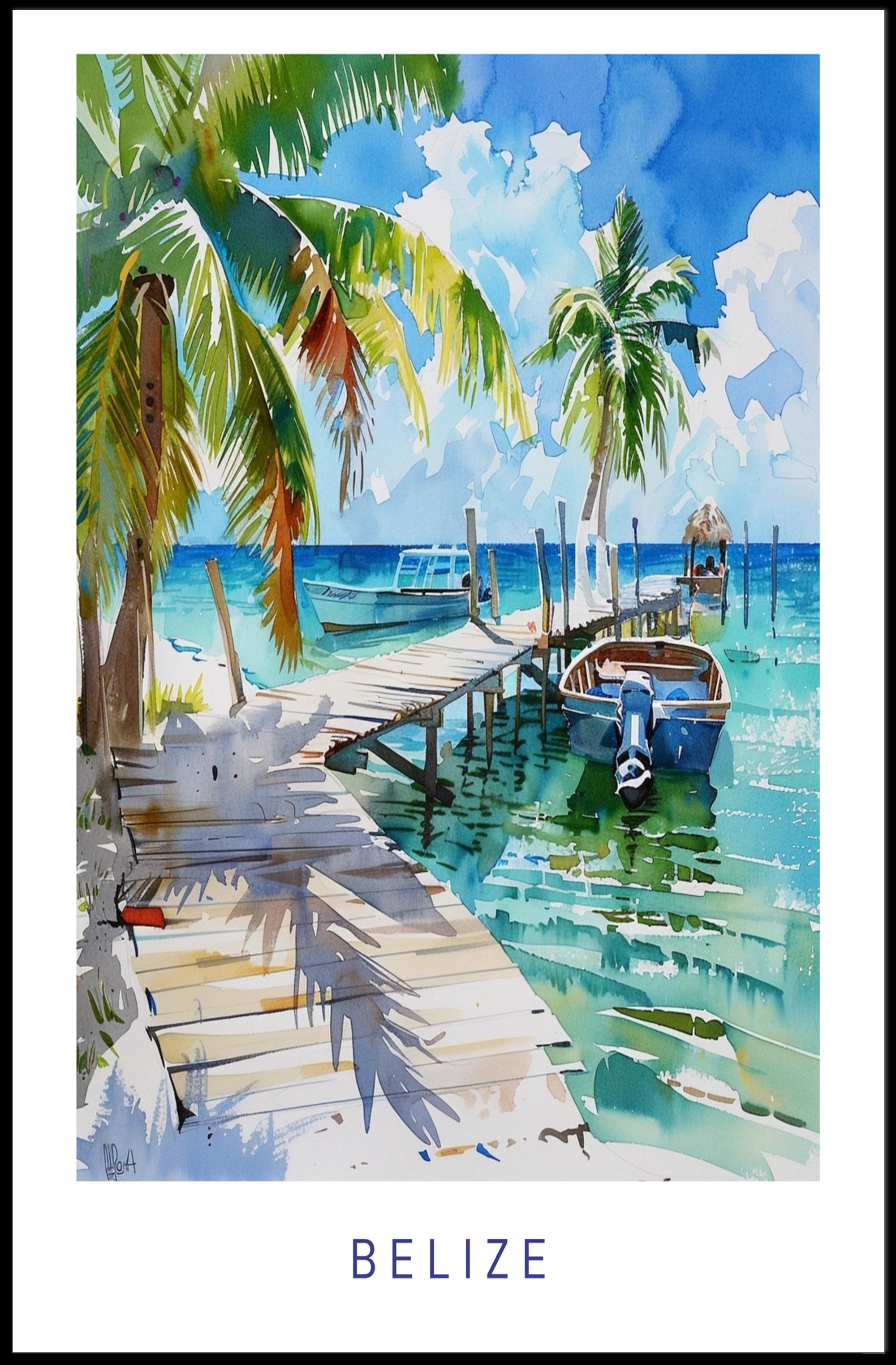 Tropical Belize Coastal Scene Travel Poster PosterGoat