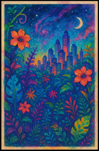 Vibrant Urban Paradise: A Surreal Cityscape and Nature Poster