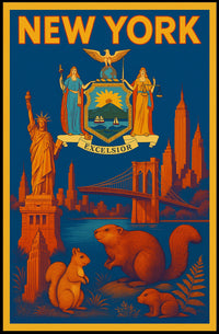 New York City Poster Vintage Landmarks Travel Wall Art