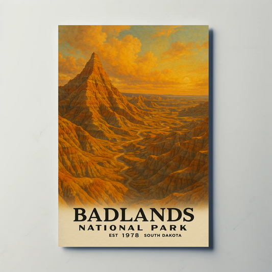 Badlands National Park South Dakota Painting Vintage Travel Poster