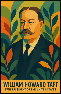 William Howard Taft Patriotic Pop Art Portrait Bold Colors Geometric Leaves Vintage Modern Poster