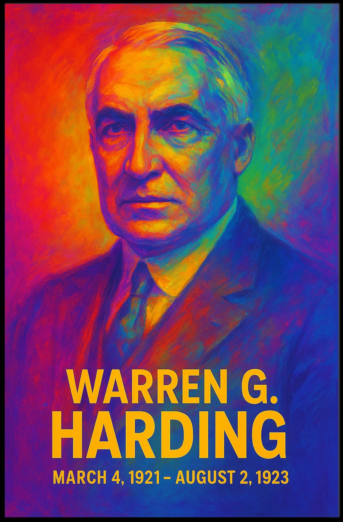 Warren G. Harding 29th President of the United States Neon Gradient Overlay Poster