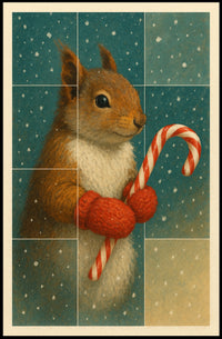 Winter Squirrel With Candy Cane Poster