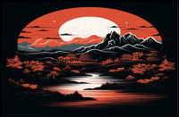 Tranquil Landscape Under A Crimson Moon Poster