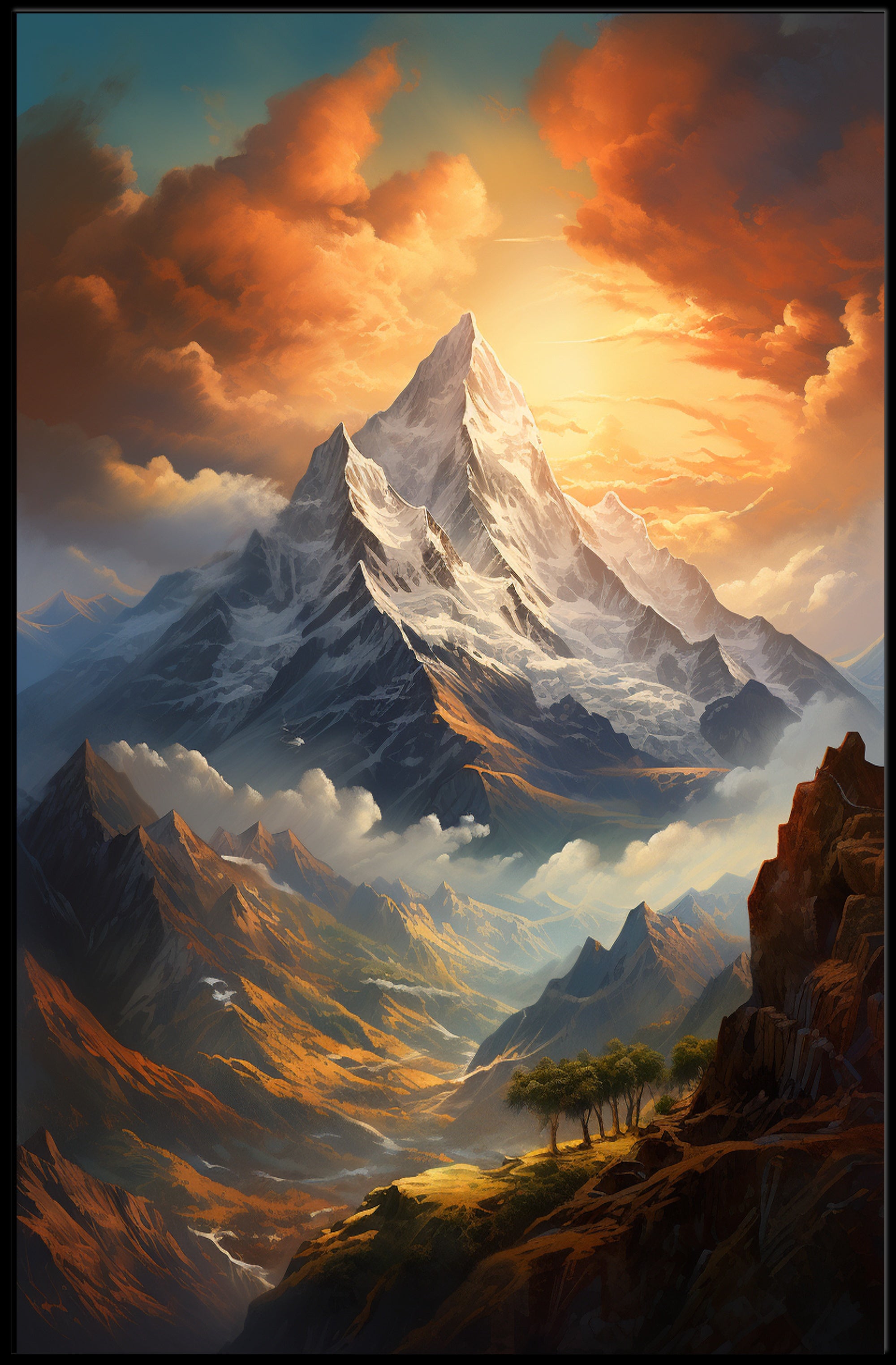 Majestic Mountain Landscape Poster with Romantic Realism Style