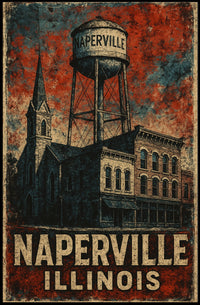 Naperville Vintage Cityscape Steampunk Heritage Poster