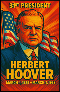 Herbert Hoover 31st President of the United States Colorful Comic Book Style Poster