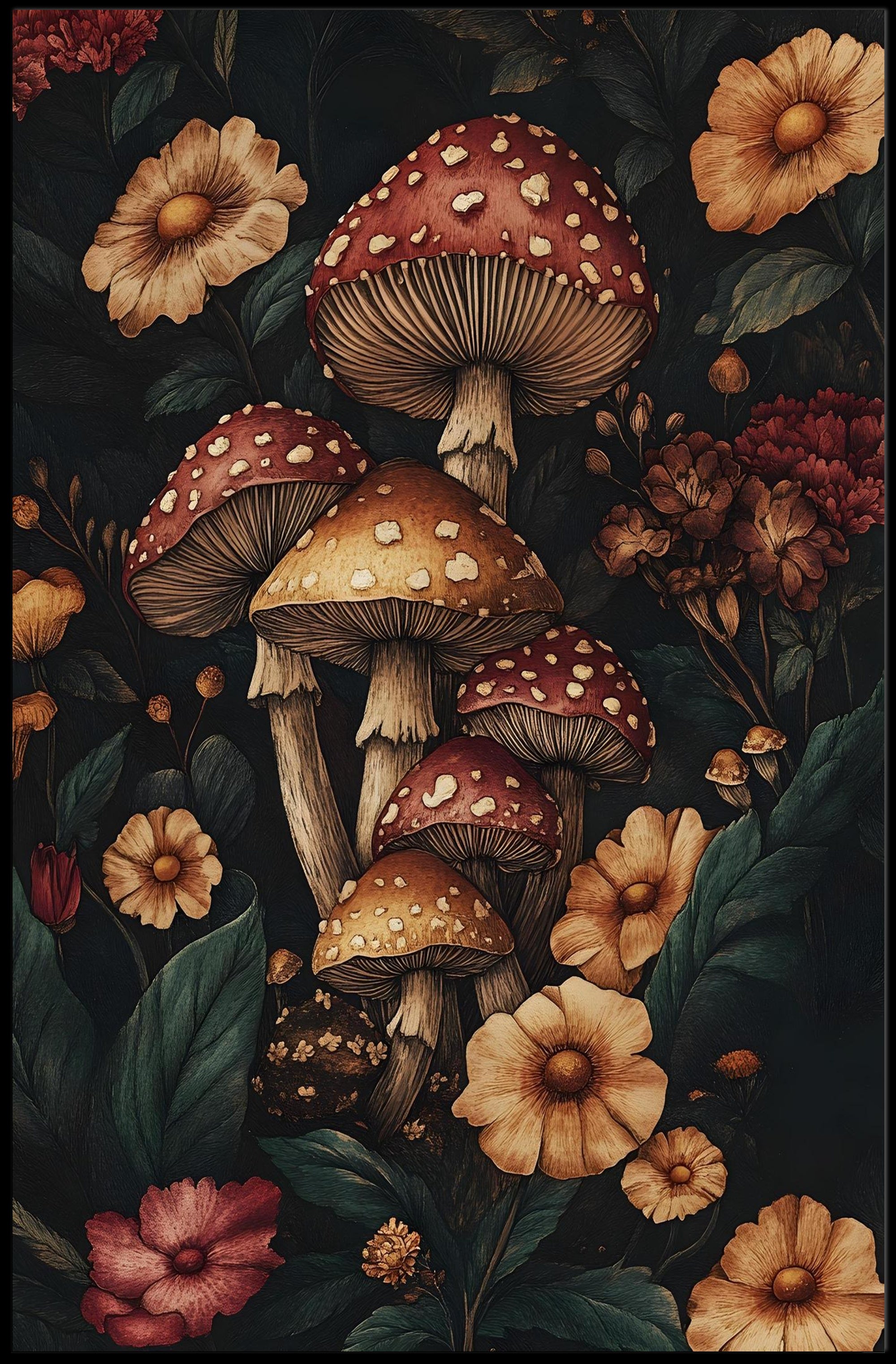 Enchanted Forest Wall Art Print with Mushrooms