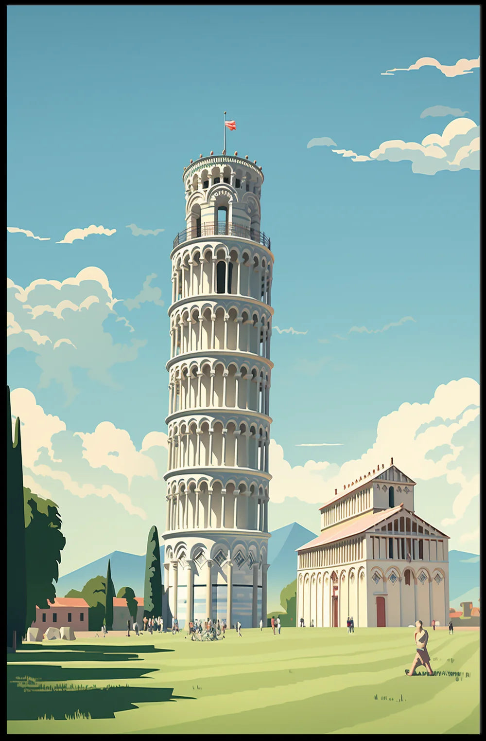 Leaning Tower of Pisa Vintage Travel Poster Art