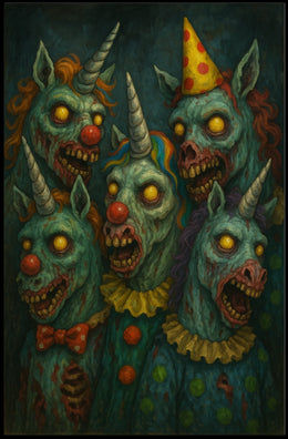 Nightmare Circus Clown Unicorns Poster 18x24 Archival Inks