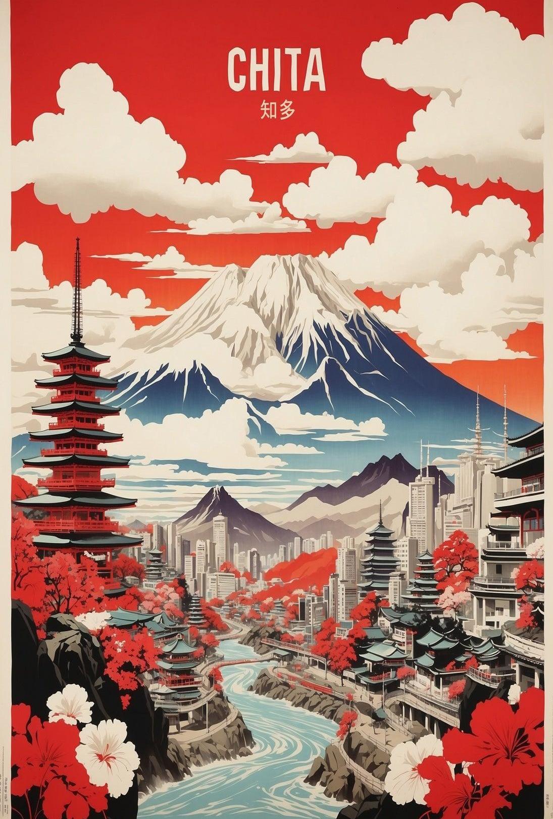 Japanese Fusion Landscape Art Print Cultural or Heritage Poster